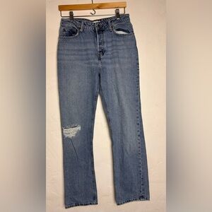 H&M Blue Straight Leg Jeans Distressed Knee | Size 8 (US)